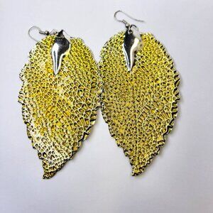 Leaf Style Earrings Large Yellow Light Long Earrings